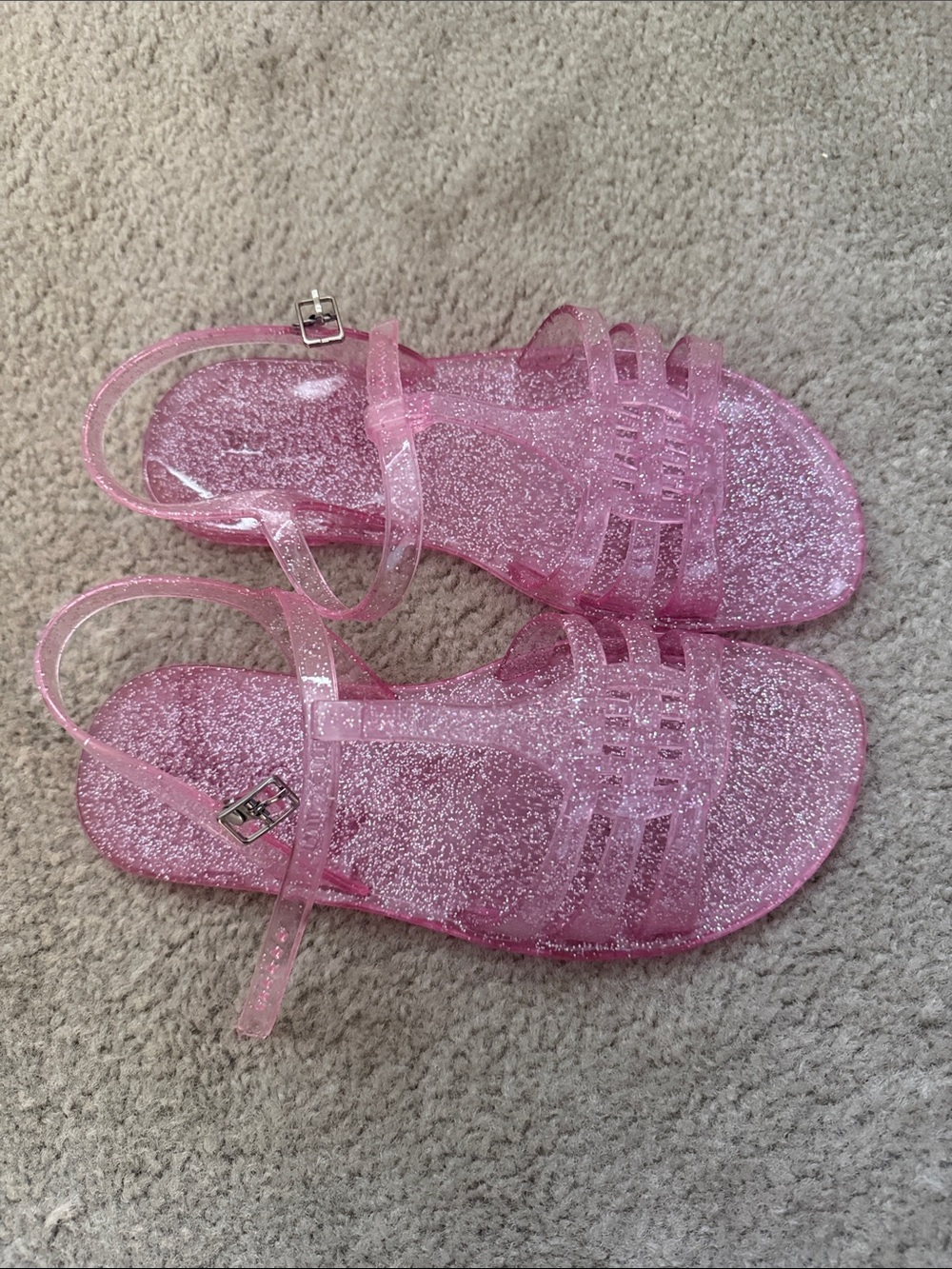 Glitter Pink Jelly Sandals with Ankle Strap